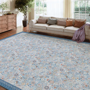 Floral Non-Slip Vintage Washable Area Rug navy Blue Soft & Stain Resistant
