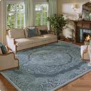 Vintage Rug Green Washable Area Rug Non-Slip Backing Durable Low Pile Mat