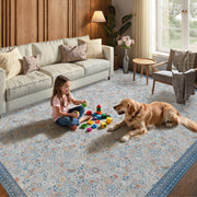 Floral Non-Slip Vintage Washable Area Rug navy Blue Soft & Stain Resistant