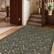 Washable Vintage Soft Low Pile Floral Area Rug Dark Green