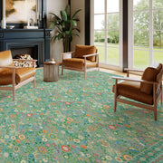 Vintage Washable Soft & Stain Resistant Floral Area Rug Sage Green Non-Slip