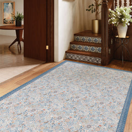 Floral Non-Slip Vintage Washable Area Rug navy Blue Soft & Stain Resistant
