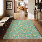 Vintage Washable Soft & Stain Resistant Floral Area Rug Sage Green Non-Slip