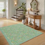 Vintage Washable Soft & Stain Resistant Floral Area Rug Sage Green Non-Slip