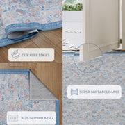 Floral Non-Slip Vintage Washable Area Rug navy Blue Soft & Stain Resistant