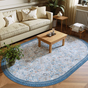 Floral Non-Slip Vintage Washable Area Rug navy Blue Soft & Stain Resistant