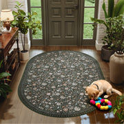 Washable Vintage Soft Low Pile Floral Area Rug Dark Green
