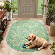 Vintage Washable Soft & Stain Resistant Floral Area Rug Sage Green Non-Slip