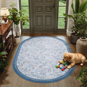 Floral Non-Slip Vintage Washable Area Rug navy Blue Soft & Stain Resistant