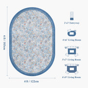 Floral Non-Slip Vintage Washable Area Rug navy Blue Soft & Stain Resistant