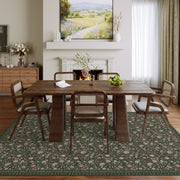 Washable Vintage Soft Low Pile Floral Area Rug Dark Green