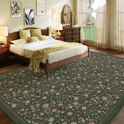 Washable Vintage Soft Low Pile Floral Area Rug Dark Green