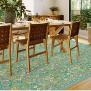 Vintage Washable Soft & Stain Resistant Floral Area Rug Sage Green Non-Slip