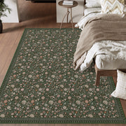 Washable Vintage Soft Low Pile Floral Area Rug Dark Green