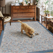 Floral Non-Slip Vintage Washable Area Rug navy Blue Soft & Stain Resistant
