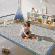 Floral Non-Slip Vintage Washable Area Rug navy Blue Soft & Stain Resistant