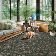 Washable Vintage Soft Low Pile Floral Area Rug Dark Green
