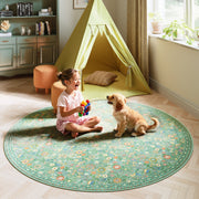 Vintage Washable Soft & Stain Resistant Floral Area Rug Sage Green Non-Slip