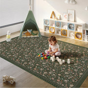 Washable Vintage Soft Low Pile Floral Area Rug Dark Green