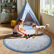 Floral Non-Slip Vintage Washable Area Rug navy Blue Soft & Stain Resistant