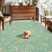 Vintage Washable Soft & Stain Resistant Floral Area Rug Sage Green Non-Slip
