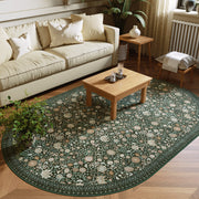 Washable Vintage Soft Low Pile Floral Area Rug Dark Green
