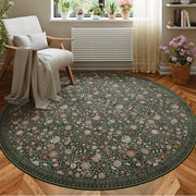 Washable Vintage Soft Low Pile Floral Area Rug Dark Green