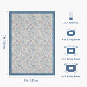 Floral Non-Slip Vintage Washable Area Rug navy Blue Soft & Stain Resistant