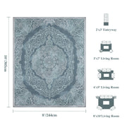 Vintage Rug Green Washable Area Rug Non-Slip Backing Durable Low Pile Mat