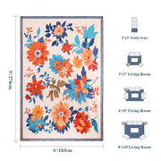 Floral Washable Area Rug Beige Soft Low Pile Non Slip Indoor Doormat