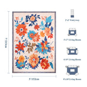 Floral Washable Area Rug Beige Soft Low Pile Non Slip Indoor Doormat