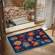 Blue Floral Area Rug Non-Slip Washable Soft and Stain Resistant Boho Carpet