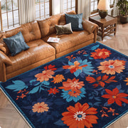 Blue Floral Area Rug Non-Slip Washable Soft and Stain Resistant Boho Carpet