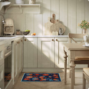 Blue Floral Area Rug Non-Slip Washable Soft and Stain Resistant Boho Carpet