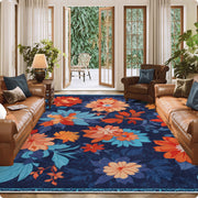 Blue Floral Area Rug Non-Slip Washable Soft and Stain Resistant Boho Carpet