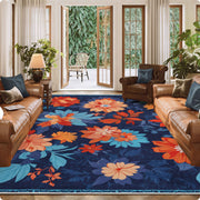 Blue Floral Area Rug Non-Slip Washable Soft and Stain Resistant Boho Carpet