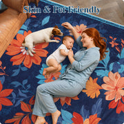 Blue Floral Area Rug Non-Slip Washable Soft and Stain Resistant Boho Carpet
