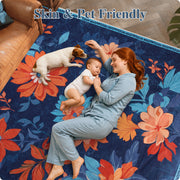 Blue Floral Area Rug Non-Slip Washable Soft and Stain Resistant Boho Carpet