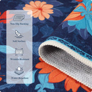 Blue Floral Area Rug Non-Slip Washable Soft and Stain Resistant Boho Carpet