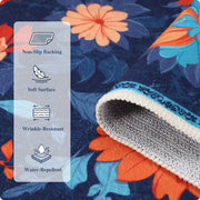 Blue Floral Area Rug Non-Slip Washable Soft and Stain Resistant Boho Carpet