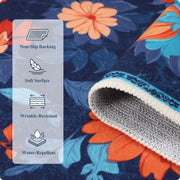 Blue Floral Area Rug Non-Slip Washable Soft and Stain Resistant Boho Carpet