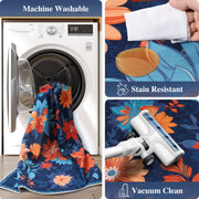 Blue Floral Area Rug Non-Slip Washable Soft and Stain Resistant Boho Carpet