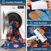 Blue Floral Area Rug Non-Slip Washable Soft and Stain Resistant Boho Carpet