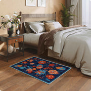 Blue Floral Area Rug Non-Slip Washable Soft and Stain Resistant Boho Carpet