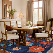 Blue Floral Area Rug Non-Slip Washable Soft and Stain Resistant Boho Carpet