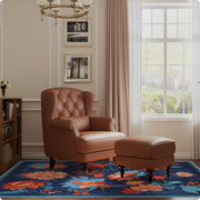 Blue Floral Area Rug Non-Slip Washable Soft and Stain Resistant Boho Carpet
