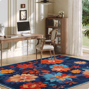 Blue Floral Area Rug Non-Slip Washable Soft and Stain Resistant Boho Carpet
