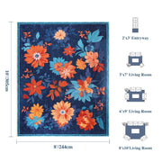 Blue Floral Area Rug Non-Slip Washable Soft and Stain Resistant Boho Carpet