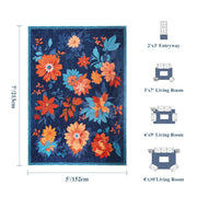 Blue Floral Area Rug Non-Slip Washable Soft and Stain Resistant Boho Carpet