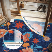Blue Floral Area Rug Non-Slip Washable Soft and Stain Resistant Boho Carpet